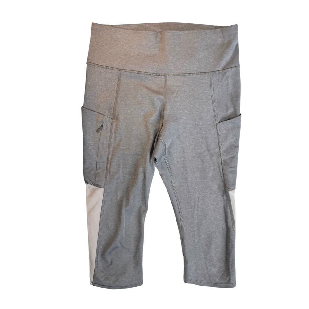 Athleta Gray Mesh Panel Capri Leggings High Rise Pockets Size S